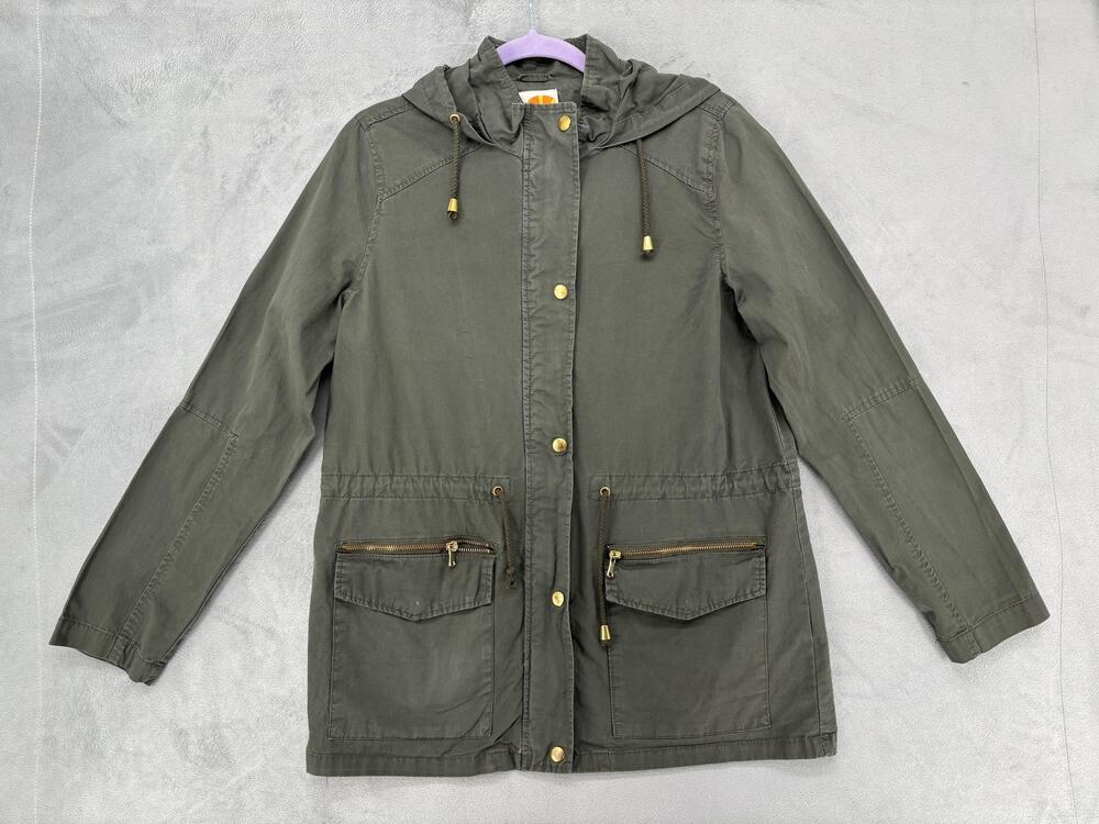 C&C California Jacket Womens Medium Green Hooded Parka Anorak Utility Zip Y2K